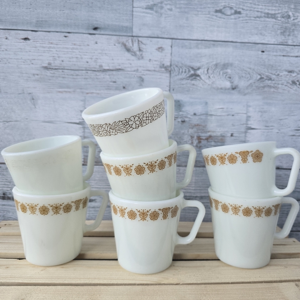 Vintage Pyrex White Butterfly Mugs 70s 80s Retro Lot Of 7
